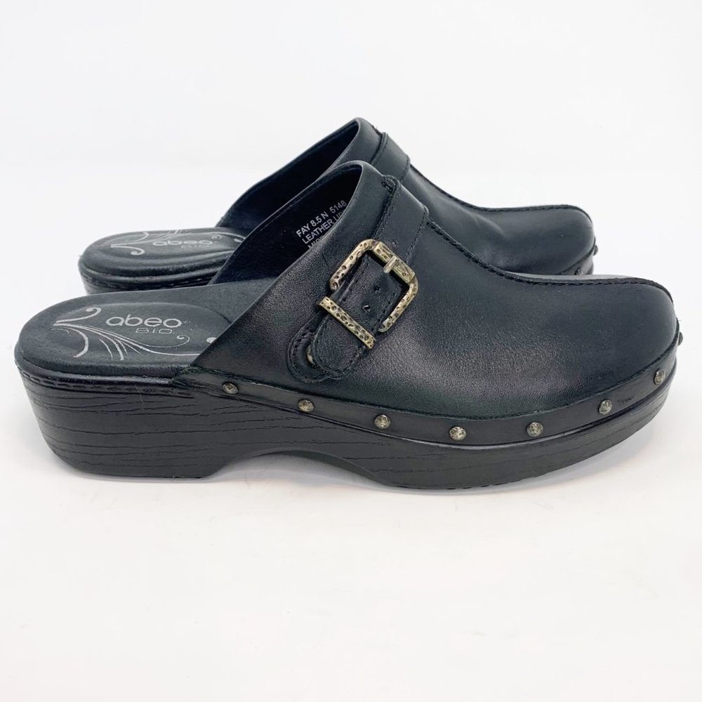Abeo Bio Fay Womens Black 5148 Leather Casual Slip On Clog Shoes Size  8.5